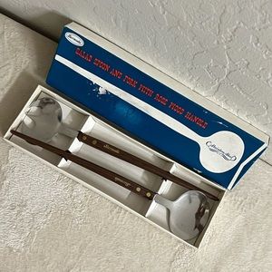 Vintage MCM Retro Atomic Salad Tongs. Wood & Steel. Sleek Norwegian/Danish look